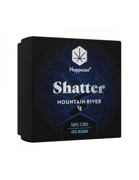 Extracto o resina CBD Happease Shatter formulacin MOUNTAIN RIVER. 58% CBD  (1g)